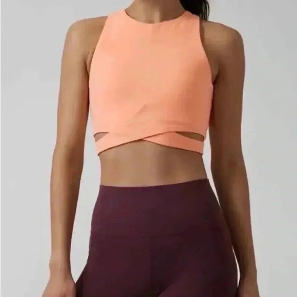 Athleta Top Sleeveless Tank Top Orange Conscious Crop Cut Out Bra Size Medium - Picture 1 of 5